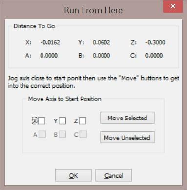 line can be selected and cycle start pressed. Select the desired start line in the G code window and then press the Set Next Line button.