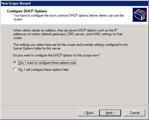 Figure 7 Lease Duration 8. On the Configure DHCP Options page, select Yes, I want to configure these options now and click Next.