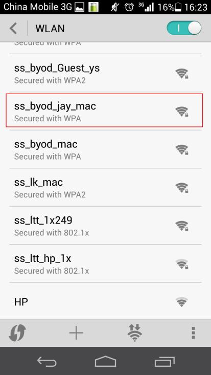 Figure 74 Locating SSID ss_byod_jay_mac 2. On the page that opens, enter the pre-shared key 11111111 as the password, as shown in Figure 75.