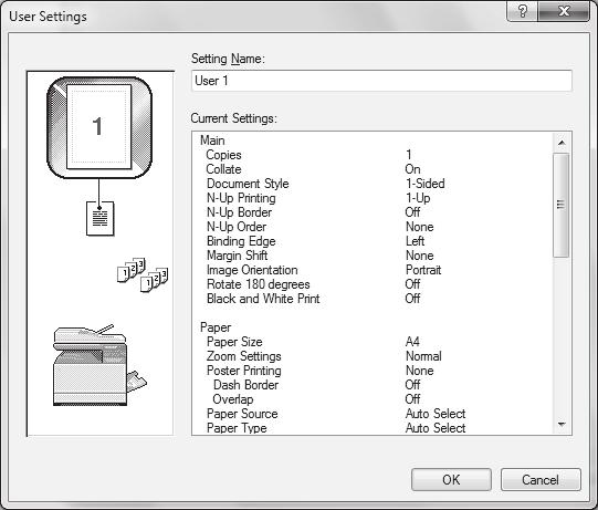 SAVING SETTINGS AT THE TIME OF PRINTING Settings can be saved from any tab of the printer driver properties window.