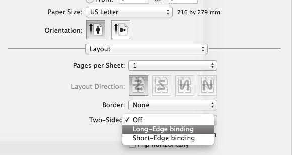 Paper orientation Print results Windows Macintosh Windows Macintosh 2-Sided(Book) Long-edged binding (Flip on long edge) 2-Sided(Tablet) Short-edged binding (Flip on short edge) Vertical Windows