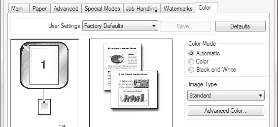 PRINTER SELECTING COLOR SETTINGS TO MATCH THE IMAGE TYPE (Advanced Color) Preset color settings are available in the machine's printer driver for various uses.