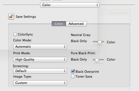 PRINTER Macintosh (1) (2) (4) (3) (1) Select [Color]. (2) Select color print settings. To use the Mac OS Color Management function, select the [ColorSync] checkbox.