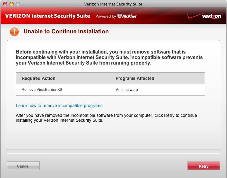 Chapter 3 Installing Verizon Internet Security Suite 15 Remove any other security