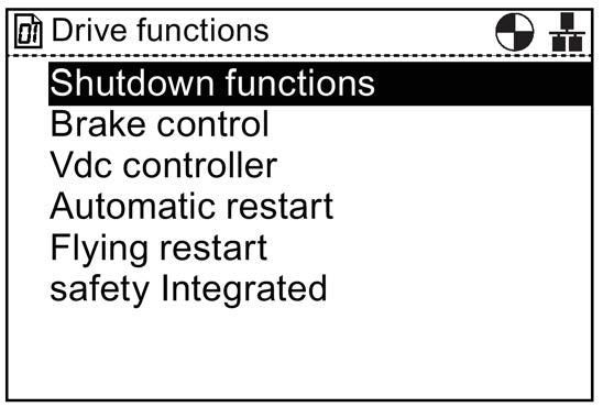 module Motor Drive functions This option allows the user direct access to the parameters regarding the following drive functions: Shutdown functions