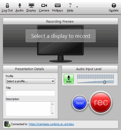 Recording with Camtasia Relay Record a Lecture TO RECORD WITH CAMTASIA RELAY You can use Camtasia Relay to record all screen activity in your computer so that you can archive a recording, as a video,