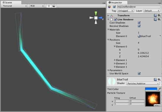 Unity Components Particle components Line Renderer draws a straight line between two or more points in 3D space can be used to draw anything from a simple