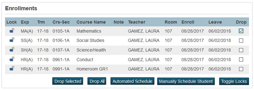 Changing a Student s Schedule Dropping a class 1. Search for the student from the Students tab of the Start Page 2. 2. Select Modify Schedule from the Scheduling section of the left navigation menu 3.