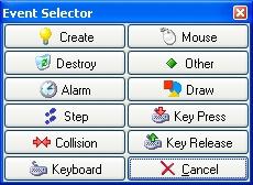 Alarm Collisions Mouse and Joystick Various Keyboard events Others and user-defined Many different types of actions Motion