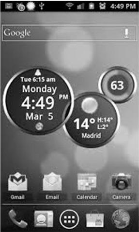 The Android system Applications (Apps) Programs that control the full screen to interact with the user An Android device contains some pre-defined applications which are mandatory: Home Launcher