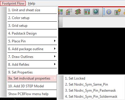 Set properties Set properties: Open the user dialog to specify properties Set locked: Set the locked property so that footprint objects cannot be moved individually in the