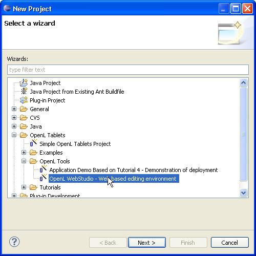 The New Project window appears. Figure 5: Select OpenL Tablets WebStudio as a new project b.