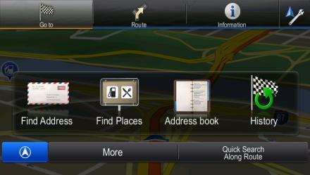: Police stations : Gas stations Tap any of the buttons, select a Place from the list, and navigate to it. 2.3 Navigation menu You can reach all parts of the software from the Navigation menu.