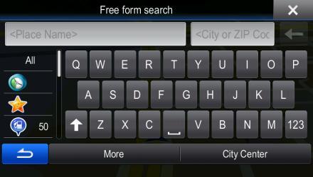 3.1.3 Using the free form search A quick way to search for an address, a Place, an Address Book entry or a History item is to use the free form search. Do as follows: 1. In the Navigation menu, tap.