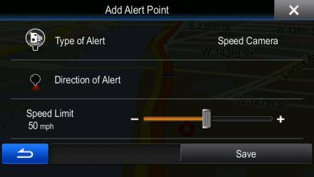 3.5 Saving a location as an alert point You can save any map location as an alert point (for example a speed camera or a railroad crossing). 1. Browse the map and select a location.