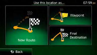 3.4 Modifying the route When navigation is already started, there are several ways to modify the active route. The following sections show some of those options. 3.4.1 Selecting a new destination