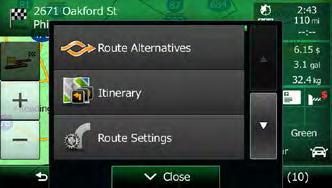 3.4.6 Checking route alternatives when planning the route You can select from different route alternatives or change the route planning method after you have selected a new destination.