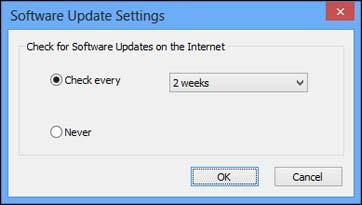 3. Do one of the following: To change how often the software checks for updates, select a setting in the Check every menu. To disable the automatic update feature, select the Never option. 4.