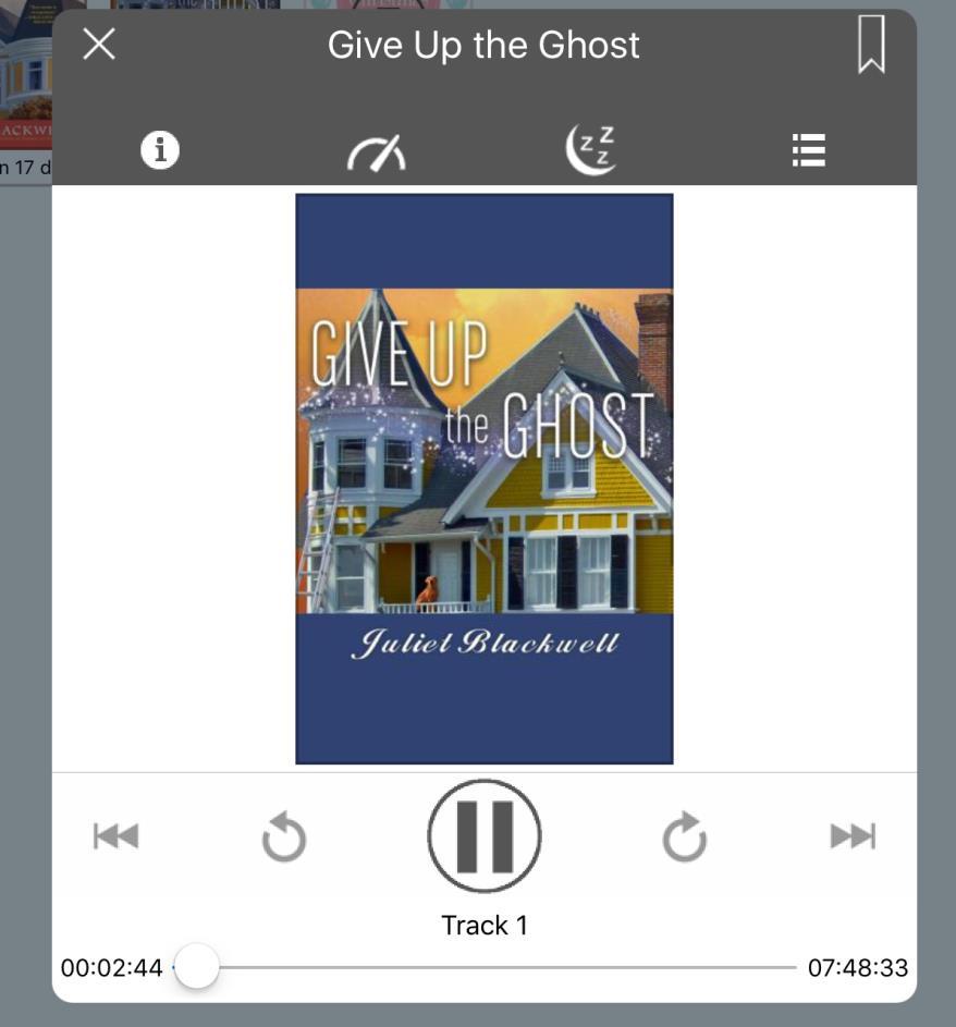 Listening to an eaudiobook in the Mobile App, continued The screenshot below illustrates the reader in the app.