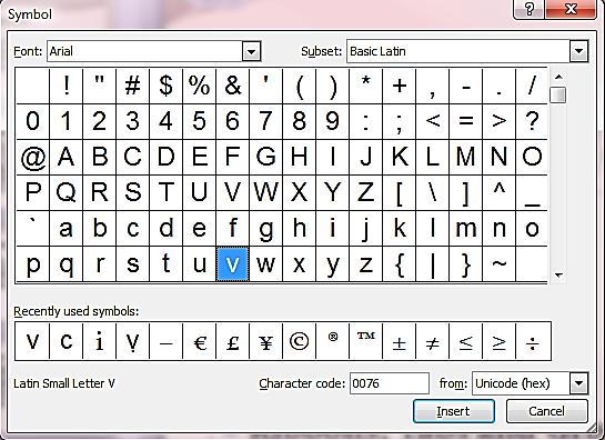 6.7 Symbol Insert characters that are not on the keyboard, such as copyright symbols,