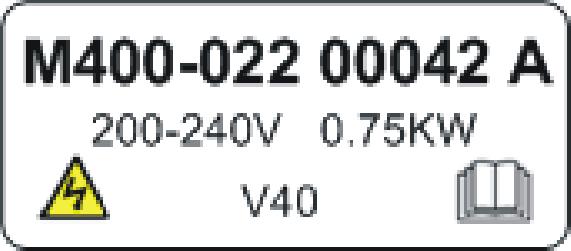 2.6 Nameplate description Figure 2-4 Typical drive rating labels for size 2 Model number Key to approvals CE approval Europe Input voltage M100-022 00042 A Power rating Refer to User Guide R C Tick