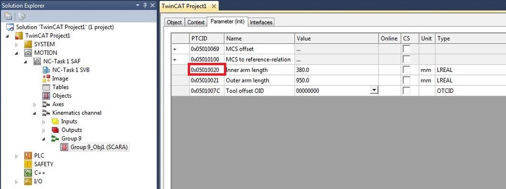 Plc Library oidtrafo: Object ID of the kinematic transformation object. See the example [} 42] below.