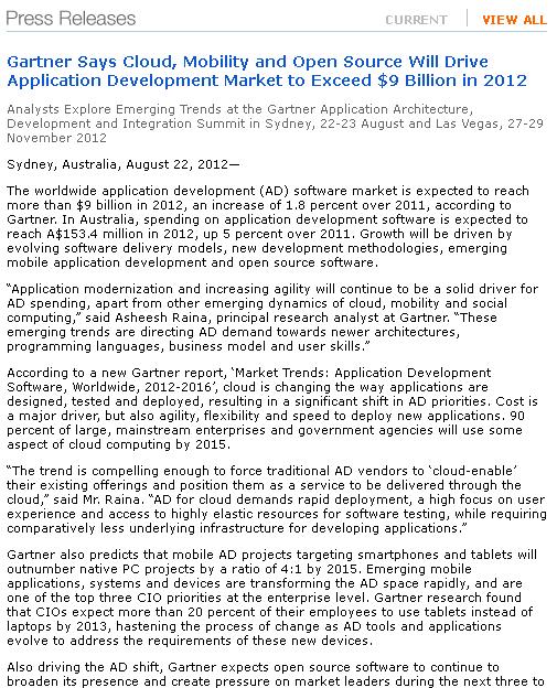 Application development forecast Application development trends 2015 forecast, mobile & Cloud drivers 2013 20% of
