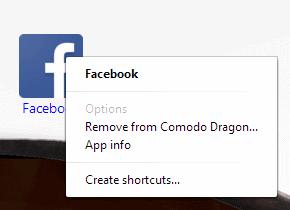 To remove an App Right-click on the App thumbnail that you want to uninstall and click 'Remove from Comodo Dragon' from the