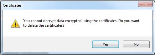 The dialog enables you to: Import, Export, Remove your certificates To import certificates Click 'Import'. Follow the Certificate Import wizard. Select the file you want to import and click 'Next'.