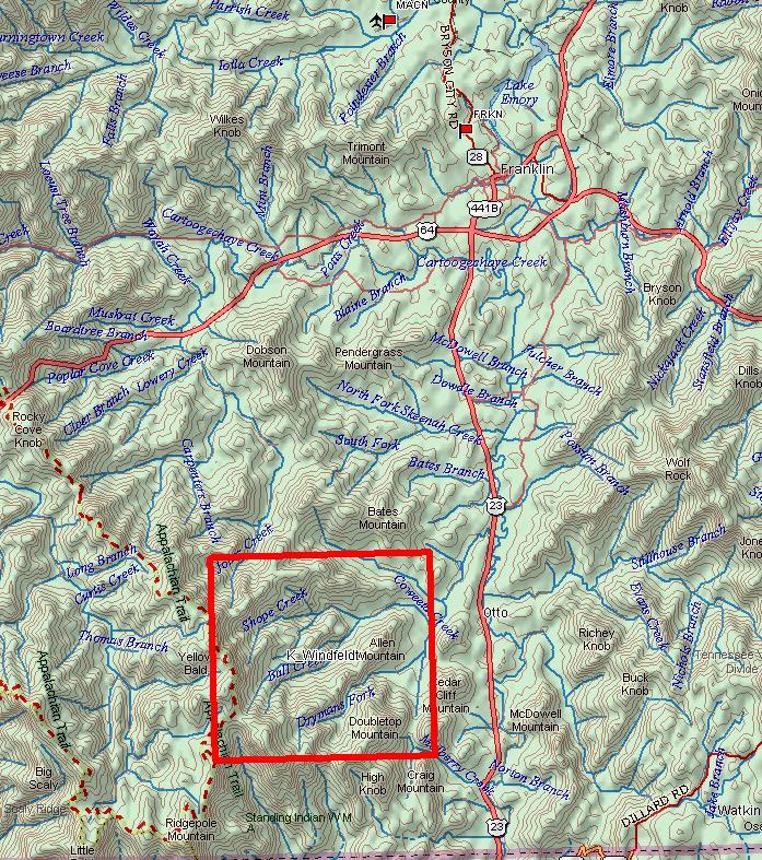 2. Survey Area. The survey area was a rectangle, 6.25Km by 6.7Km (41.8 Km 2 area), located 15Km south of Franklin, NC.