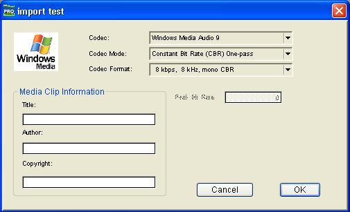 6 Configure the Windows Media Audio Encoder dialog (see Windows Media Audio Encoder on page 4) and click OK. The Save dialog opens.