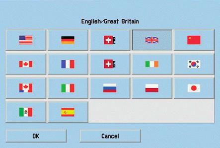 Easy configuration via touch-screen I) Multiple language selection Languages available are: English/USA, English/Canada, English/ Great Britain, French/France, French/Canada, Spanish/Spain,