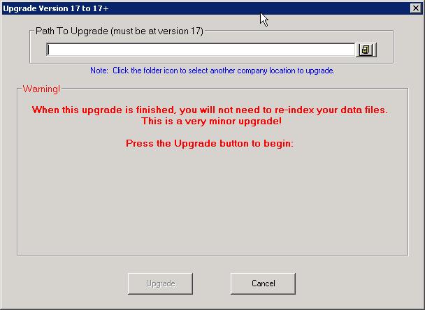 2. The Upgrade Data dialog will appear.