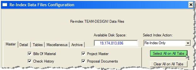 When the reindex Data Files dialog opens click the SELECT ALL