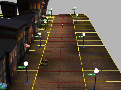 9 Choose Face Selection again, Turn off Use Soft Selection if needed, then hold down the Ctrl key and then in the viewport click to select polygons in the street. Add the side streets if you like.