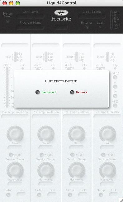 application, Liquid4Control will automatically reconnect to the same unit(s) Providing each unit is connected and configured with the same IP Address, the application reconnects and you can view and