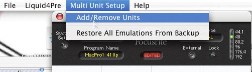 Multi Unit Setup -> Add/Remove Units At any time, you can manage the connections to your Liquid4Pre units using the Multi Unit Setup -> Add/Remove Units dialogue box This can be used for a number of