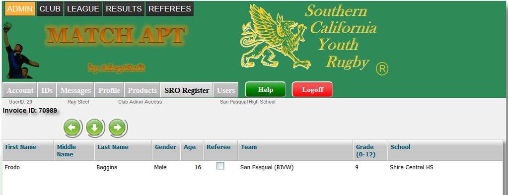 paid to the club ($180) and can now be registered to the SRO and to USA Rugby.