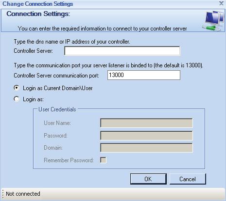 11 The first time the JSB-Admin Console runs, you will be prompted to enter the Controller Server Settings. As you can see, the window above shows the words Not Connected on its bottom left.