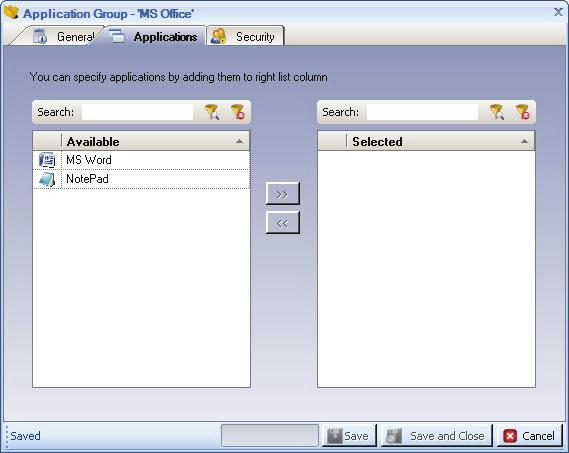 Applications Tab Applications Group This tab enables you to define which applications belong to this Application Group.