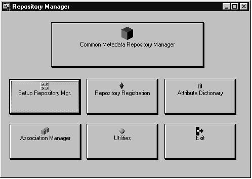 28 Registering MDDBs 4 Chapter 3 4 Click Setup Repository Mgr to open the Repository Manager Setup window.