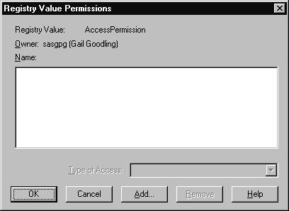 Configuring a DCOM Connection 4 Setting Launch Policies for SAS 57 Select Add in the Registry Value Permissions window to open the Add Users and Groups window.