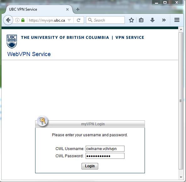 OVERVIEW This document is intended for users wishing to connect to VCHRI resources while off-site. STEPS TO CONNECT 1. Download Cisco AnyConnect VPN client from myvpn.ubc.ca 2. Connect to myvpn.ubc.ca with CWL credentials 3.