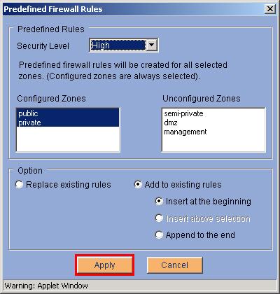 4. Enable the Firewall Navigate to Configure Security Firewall Rules Setup Predefined Rules (Figure 3).