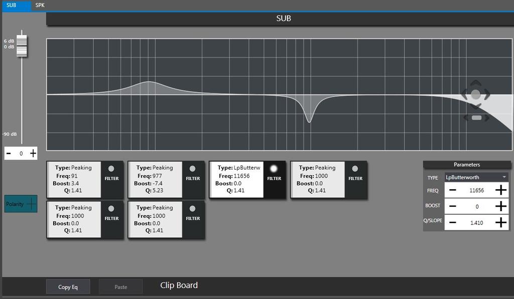 5.3 INPUT The Input page allows users to manage the EQ and the gain of the four input channels independently (IN1 and IN2 are analog inputs while DIG1 and DIG2 are AES/EBU digital signal inputs).