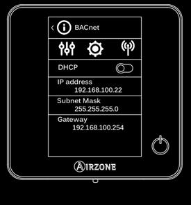 IP CONFIGURATION Installation and User Manual In the BACnet menu, press the icon.