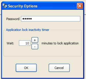 Configuring Security Options Security Options This option allows you to protect and lock the application user interface with a password you enter in the password box.