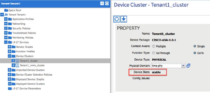 Navigate and select the new cluster created under L4-L7 Services > Device