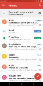 The Gmail inbox is separated by default in three different categories.