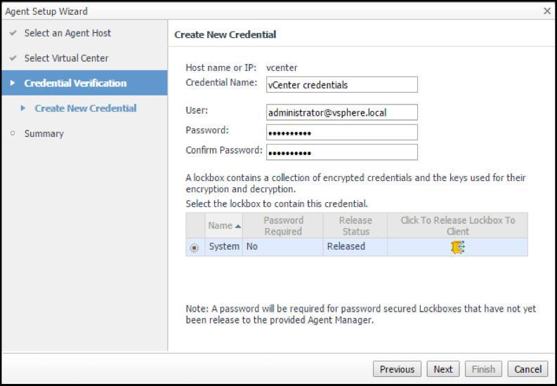 Figure 21. For first-time installations, select the Add vcenter(s) to a new credential radio button.